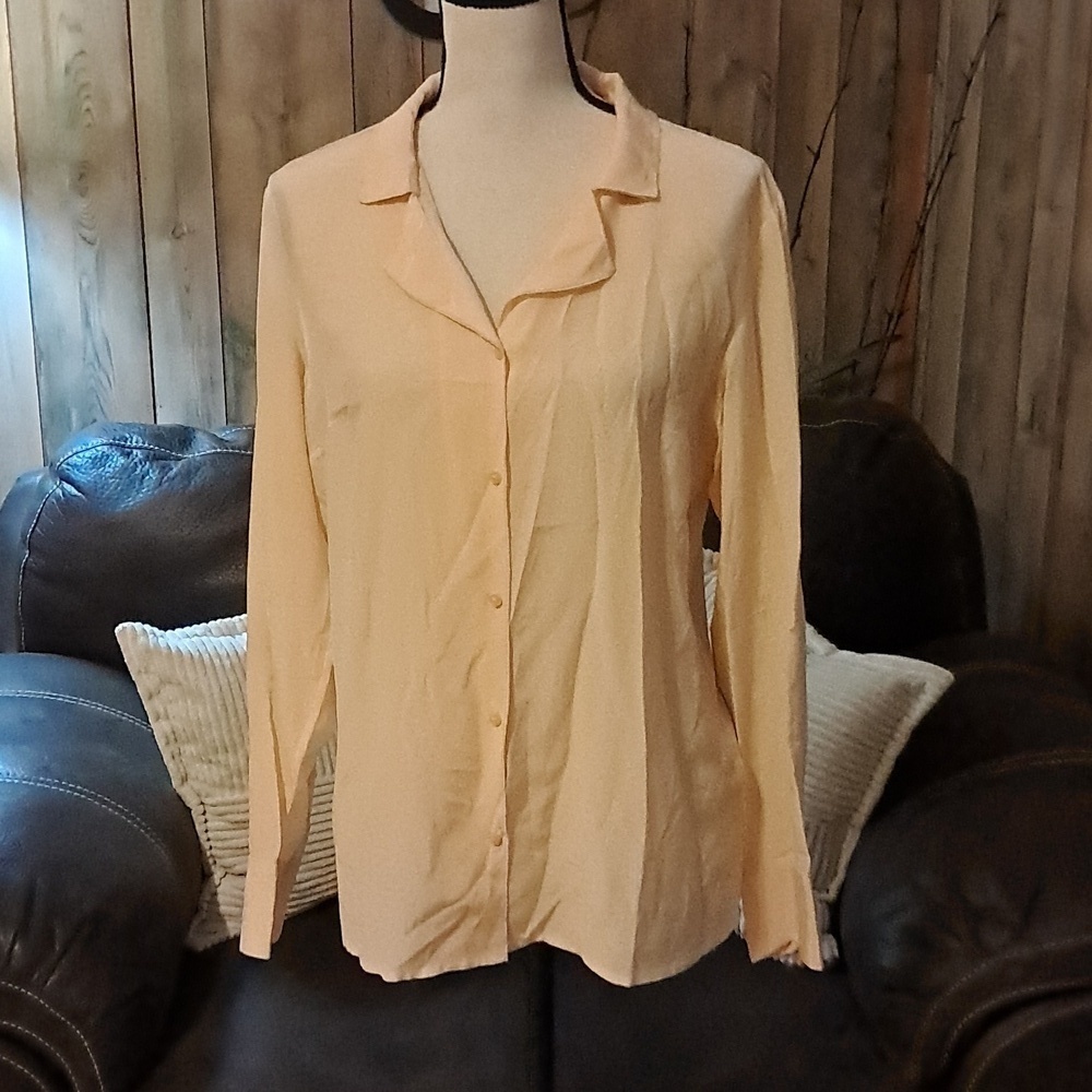 Antonio Melani Silk Long Sleeve Career Button Down Blouse Shirt Top Size L